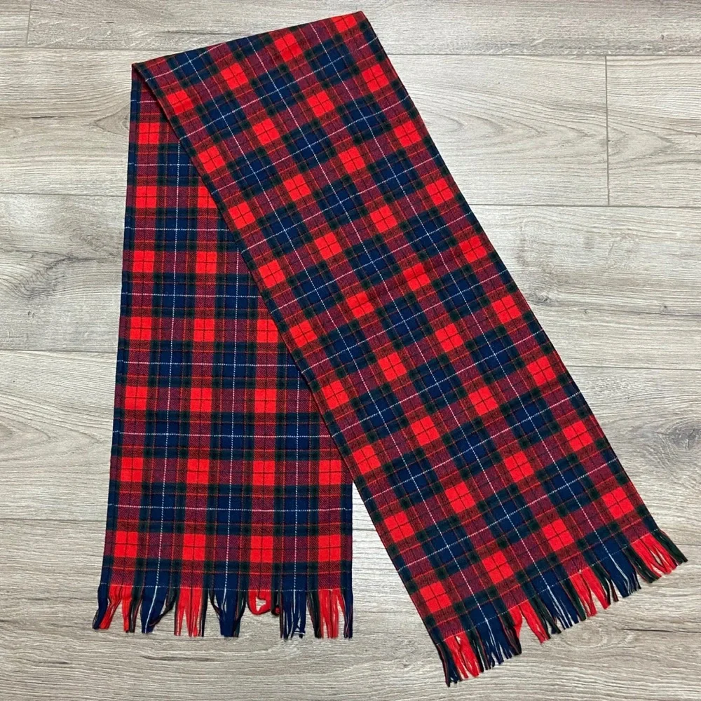 Vintage Pendleton Tartan Plaid Wool Scarf 1970s Made in USA Red and Blue